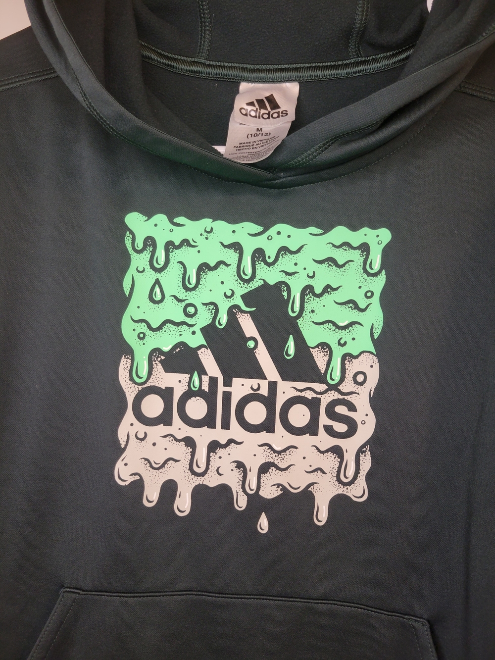 Adidas Hoodie with Drip Logo in Charcoal and Neon Green - Picture 2 of 6